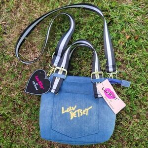 Luv Betsey Johnson Denim crossbody satchel purse bag NWT punk glam